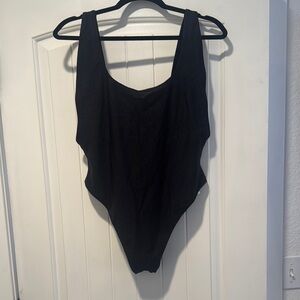 aerie Black Ribbed One-Piece Swimsuit
